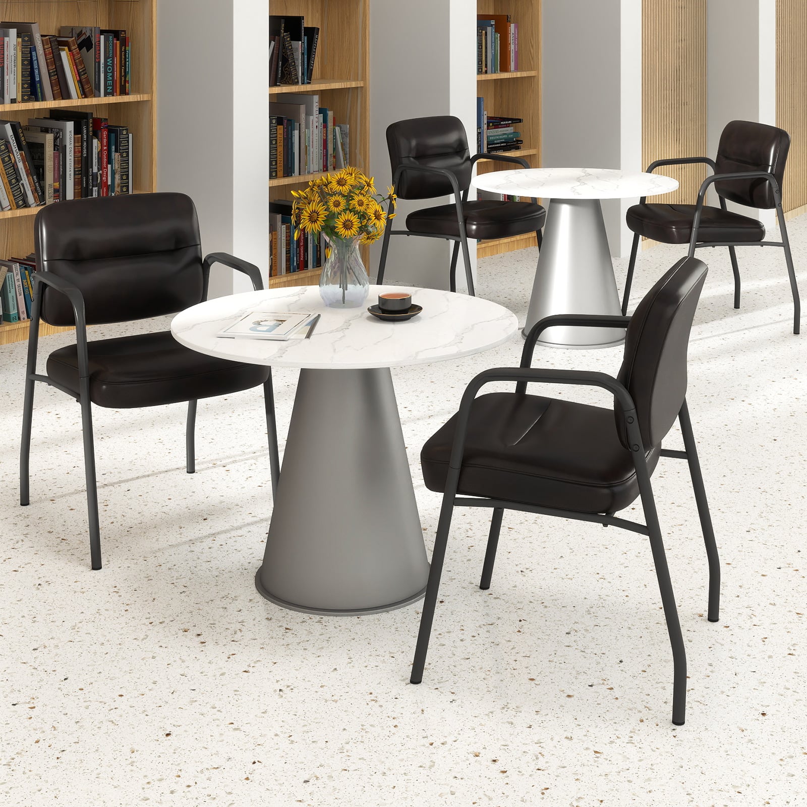 Set of 2 Waiting Room Chairs with Integrated Armrests No Wheels-Brown