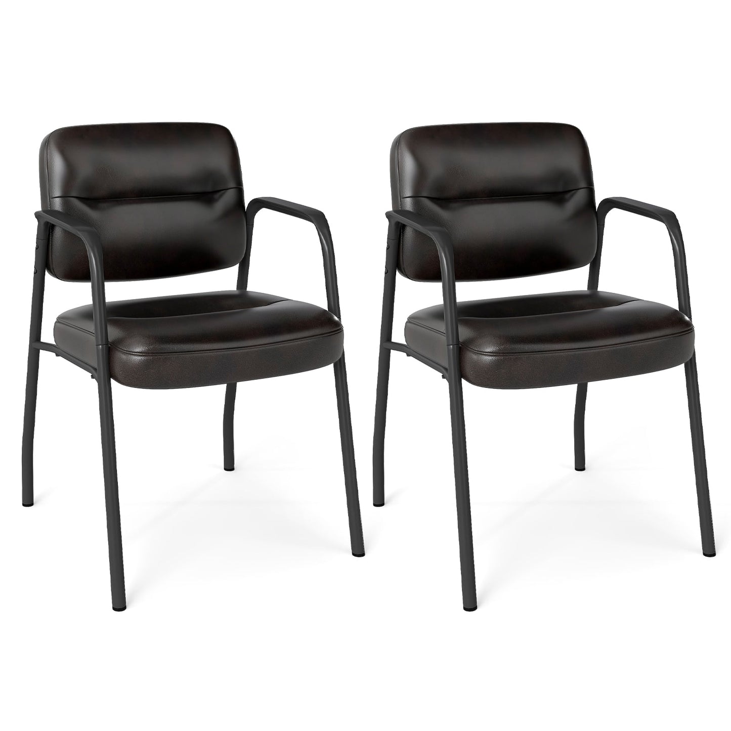 Set of 2 Waiting Room Chairs with Integrated Armrests No Wheels-Brown
