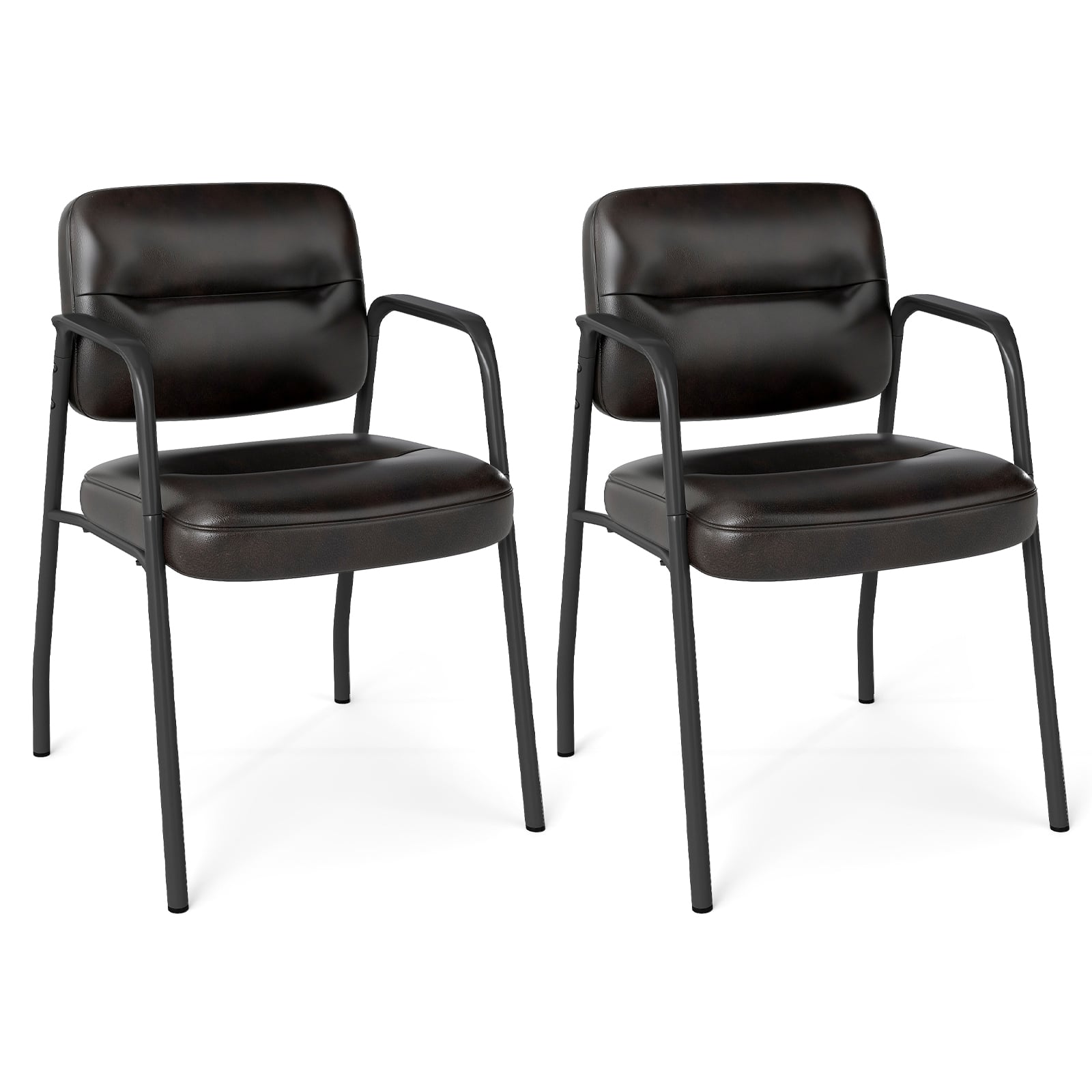 Set of 2 Waiting Room Chairs with Integrated Armrests No Wheels-Brown