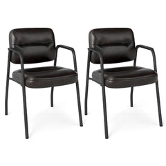 Set of 2 Waiting Room Chairs with Integrated Armrests No Wheels-Brown