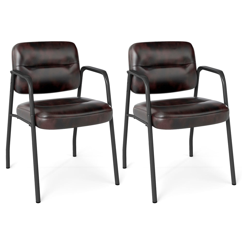 Set of 2 Waiting Room Chairs with Integrated Armrests No Wheels-Rustic Brown