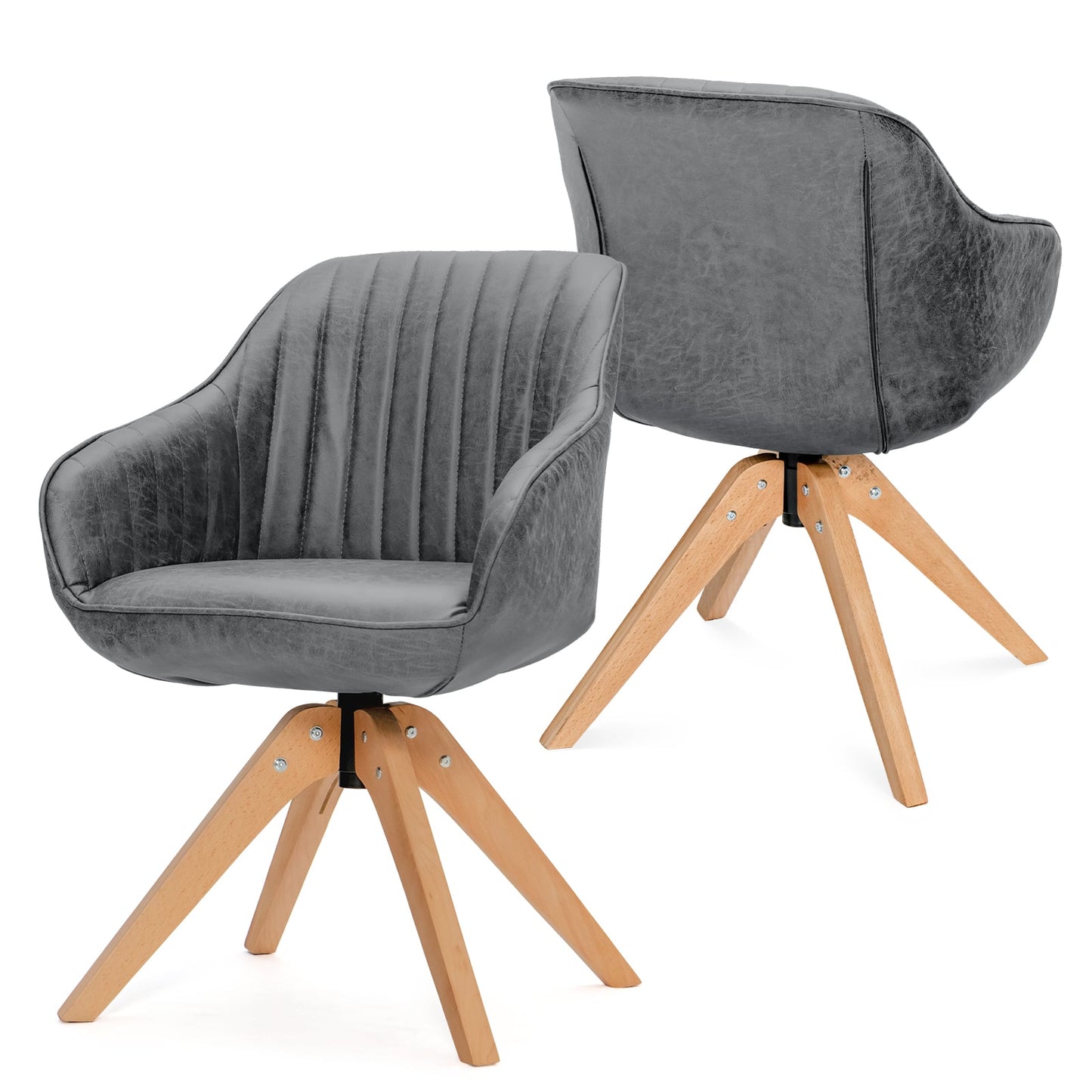 Set of 4 360° Swivel Accent Chair with Solid Wood Legs-Grey