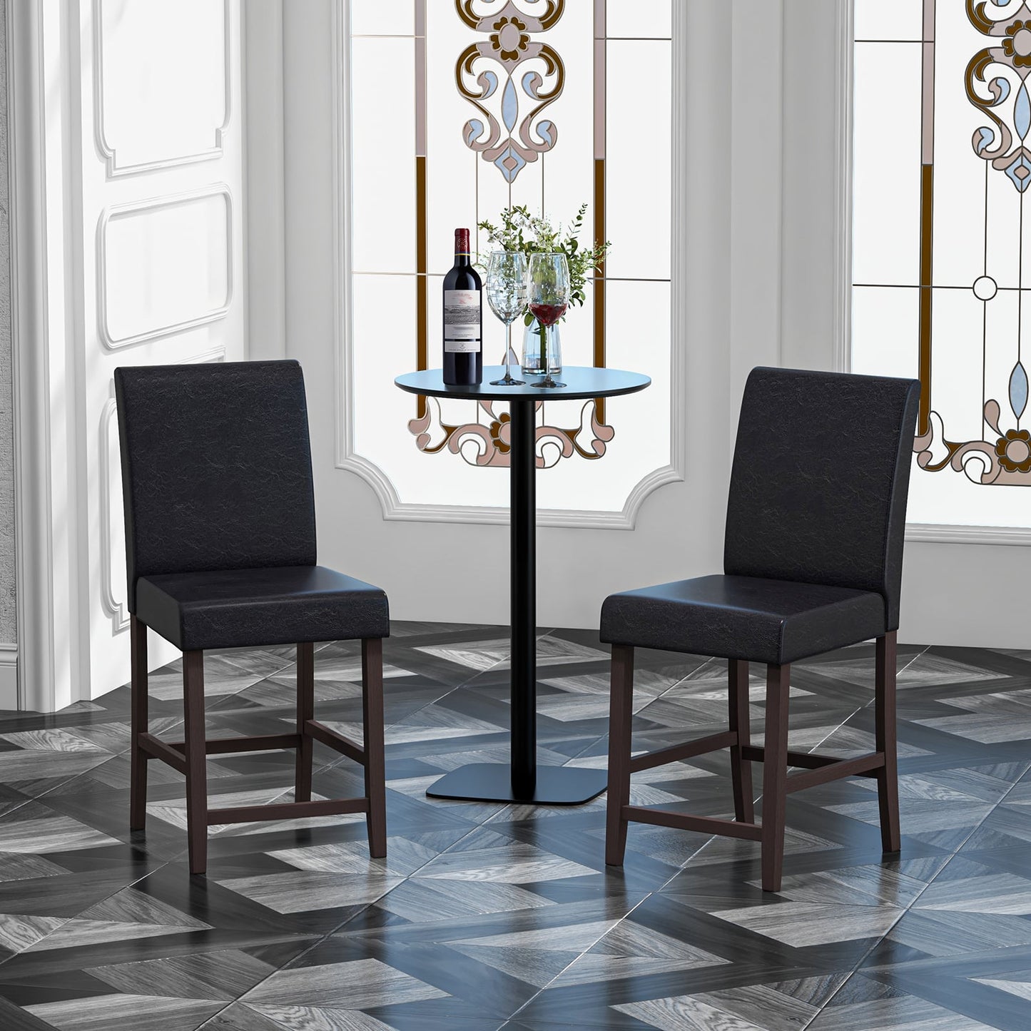 Set of 4 Counter Height Bar Stools with Rubber Wood Legs and Ergonomic
