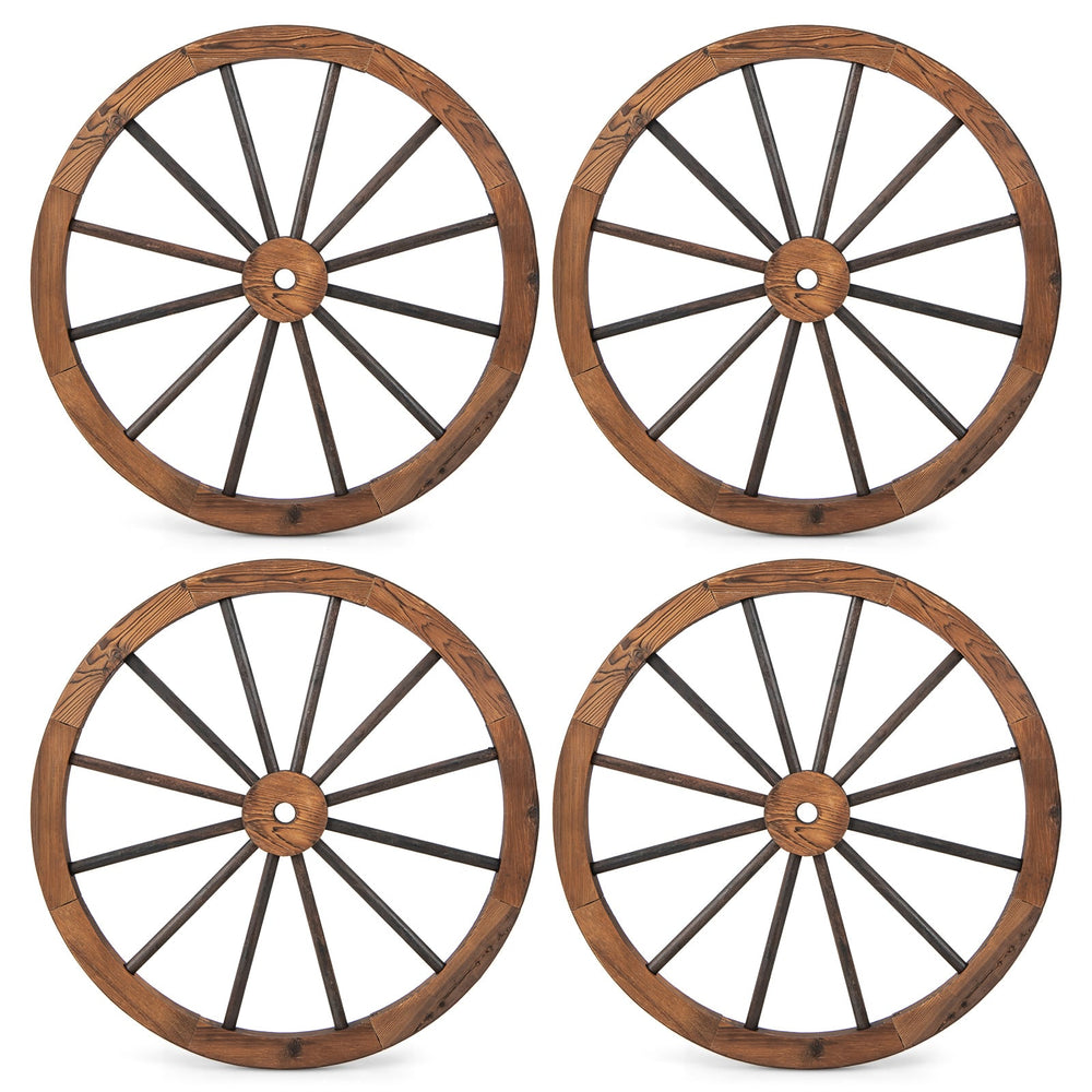 Set of 4 Decorative Wooden Wagon Wheels for Garden Bar