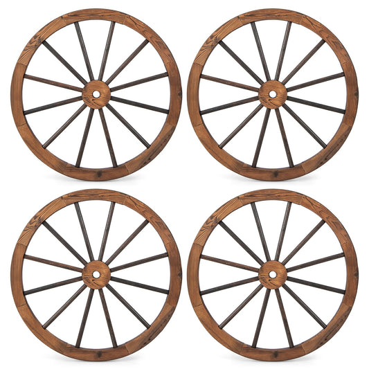 Set of 4 Decorative Wooden Wagon Wheels for Garden Bar