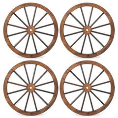 Set of 4 Decorative Wooden Wagon Wheels for Garden Bar