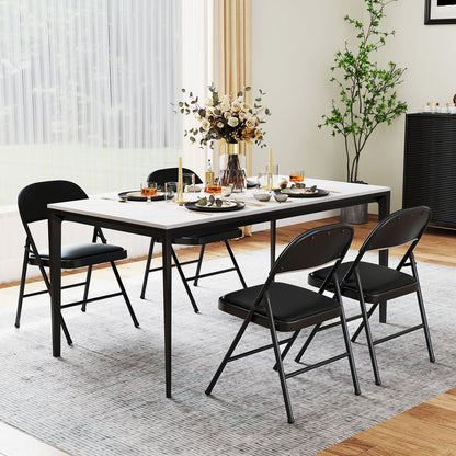 Set of 4 Folding Padded Party PVC Leather Stackable Chairs-Black
