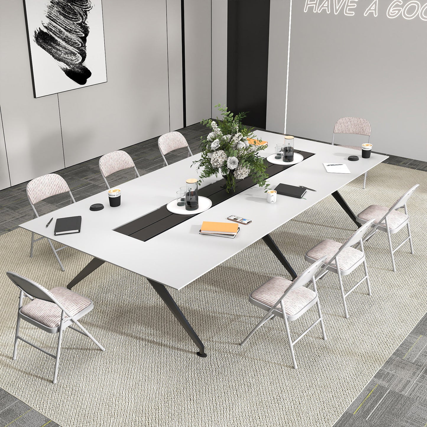 Set of 4 Folding Padded Party PVC Leather Stackable Chairs-Beige