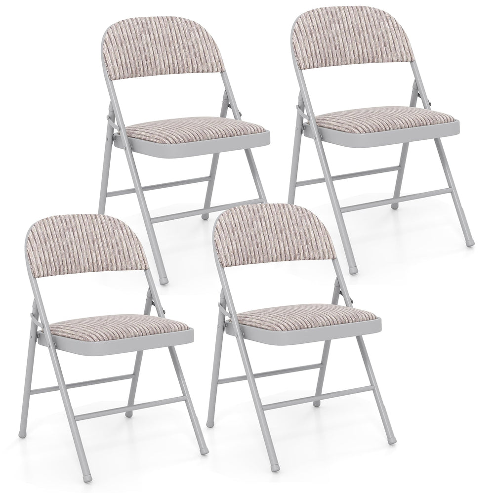 Set of 4 Folding Padded Party PVC Leather Stackable Chairs-Beige