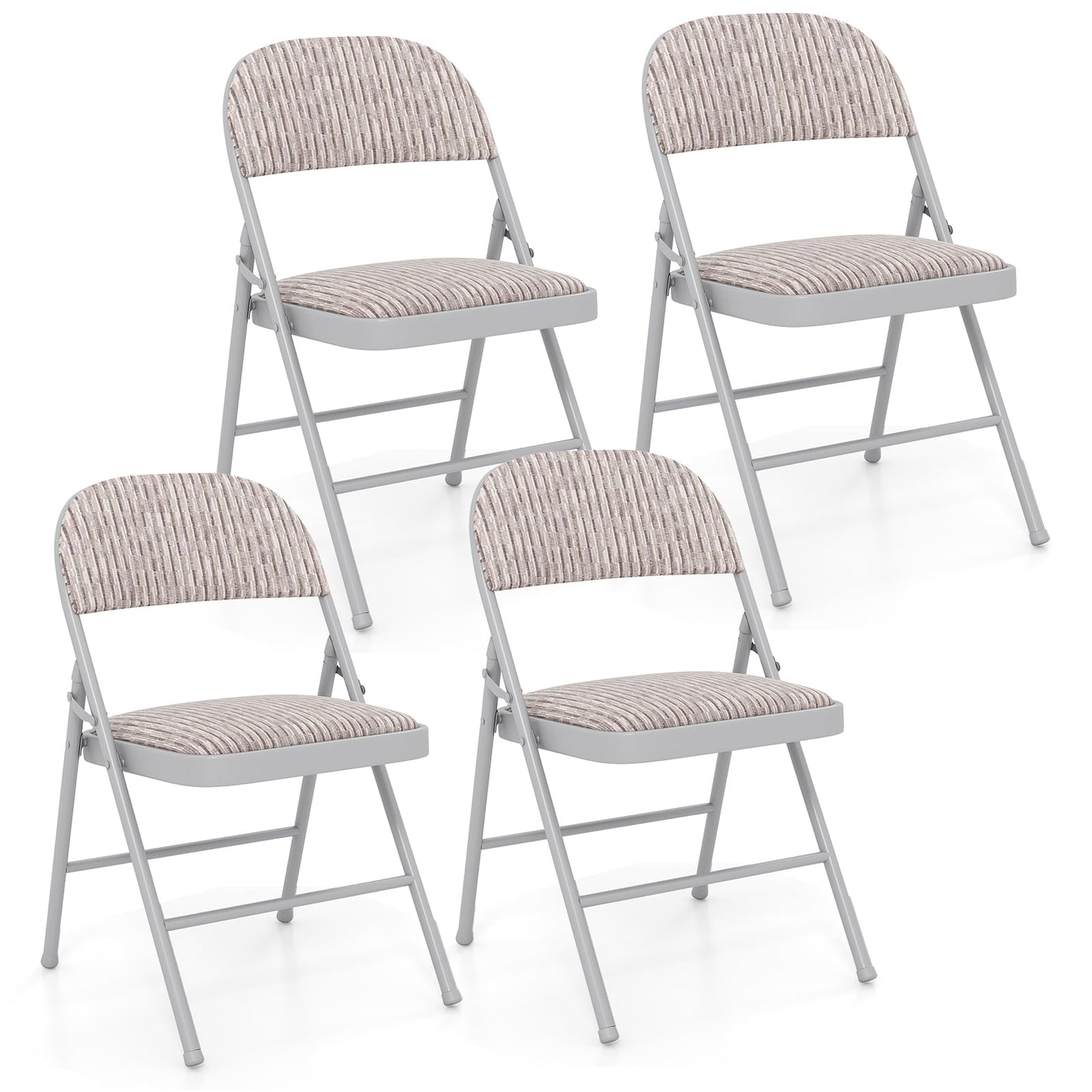 Set of 4 Folding Padded Party PVC Leather Stackable Chairs-Beige