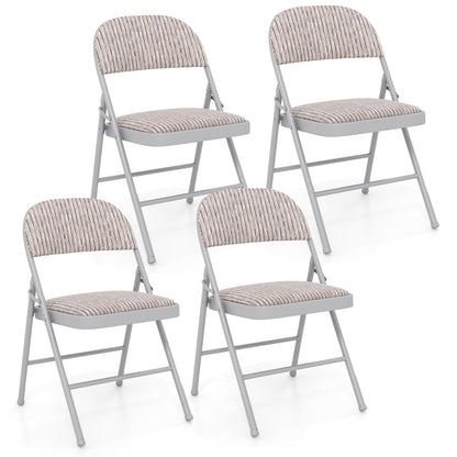 Set of 4 Folding Padded Party PVC Leather Stackable Chairs-Beige