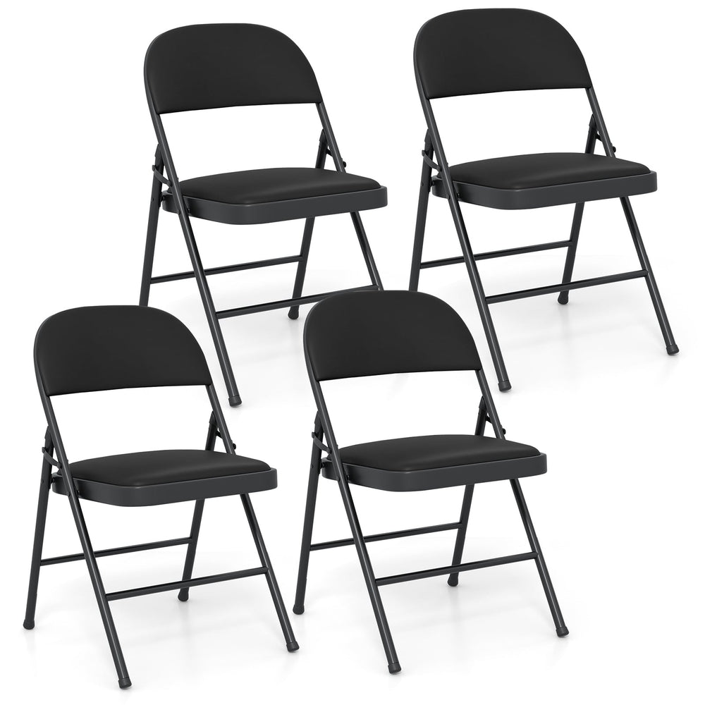 Set of 4 Folding Padded Party PVC Leather Stackable Chairs-Black