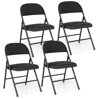 Set of 4 Folding Padded Party PVC Leather Stackable Chairs-Black