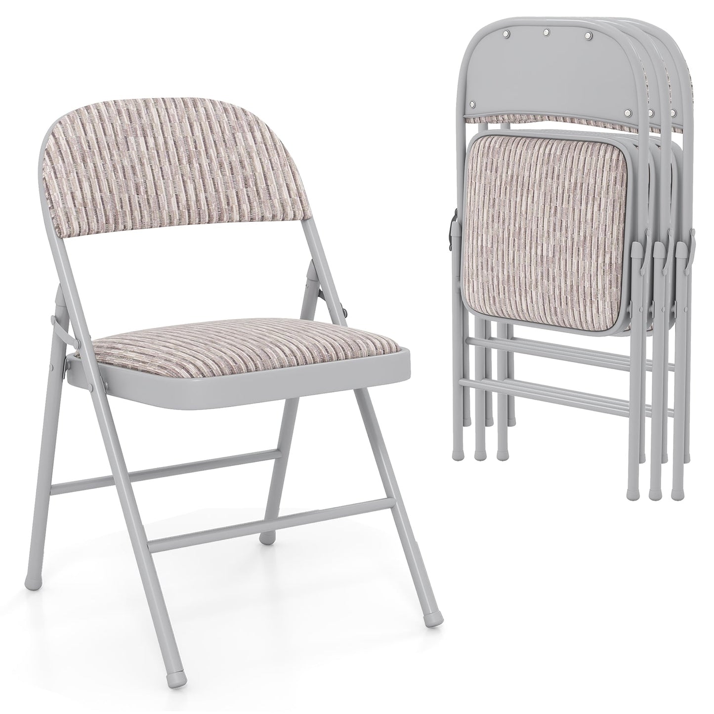 Set of 4 Folding Padded Party PVC Leather Stackable Chairs-Beige
