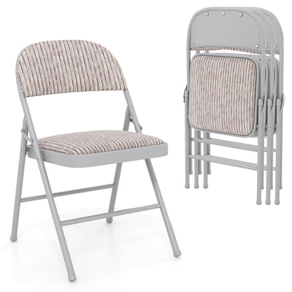 Set of 4 Folding Padded Party PVC Leather Stackable Chairs-Beige