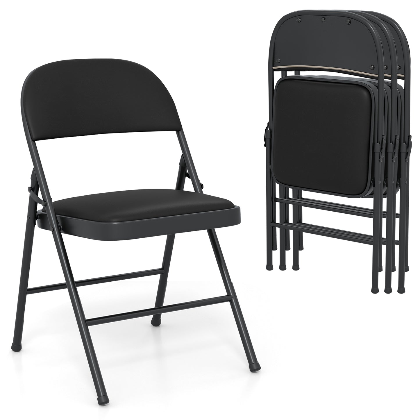Set of 4 Folding Padded Party PVC Leather Stackable Chairs-Black