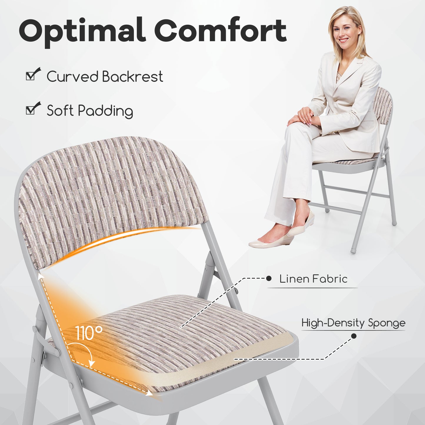 Set of 4 Folding Padded Party PVC Leather Stackable Chairs-Beige