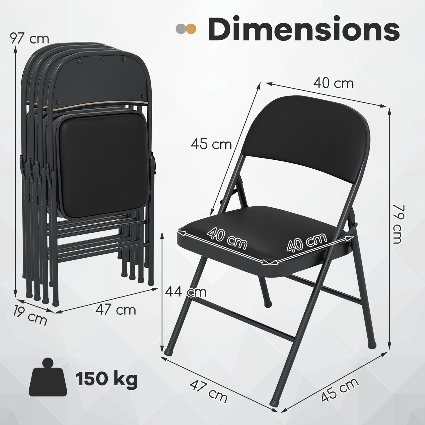 Set of 4 Folding Padded Party PVC Leather Stackable Chairs-Black