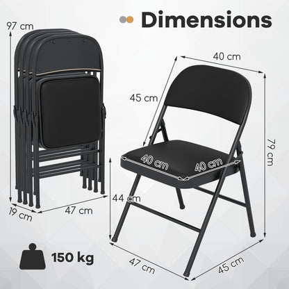 Set of 4 Folding Padded Party PVC Leather Stackable Chairs-Black