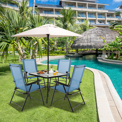 Set of 4 Folding Garden Chairs with Armrests for Yard Lawn Poolside-Blue