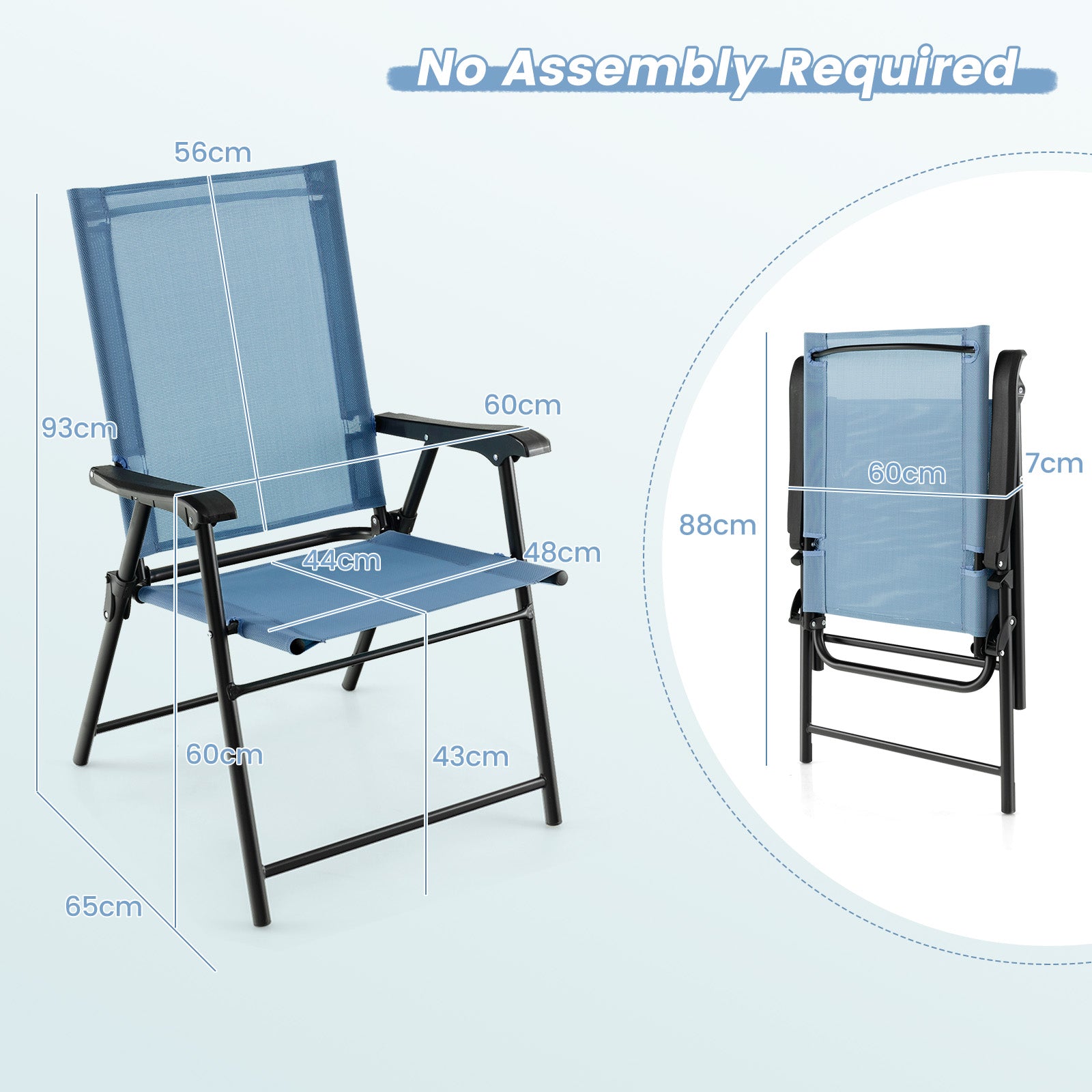 Set of 4 Folding Garden Chairs with Armrests for Yard Lawn Poolside-Blue