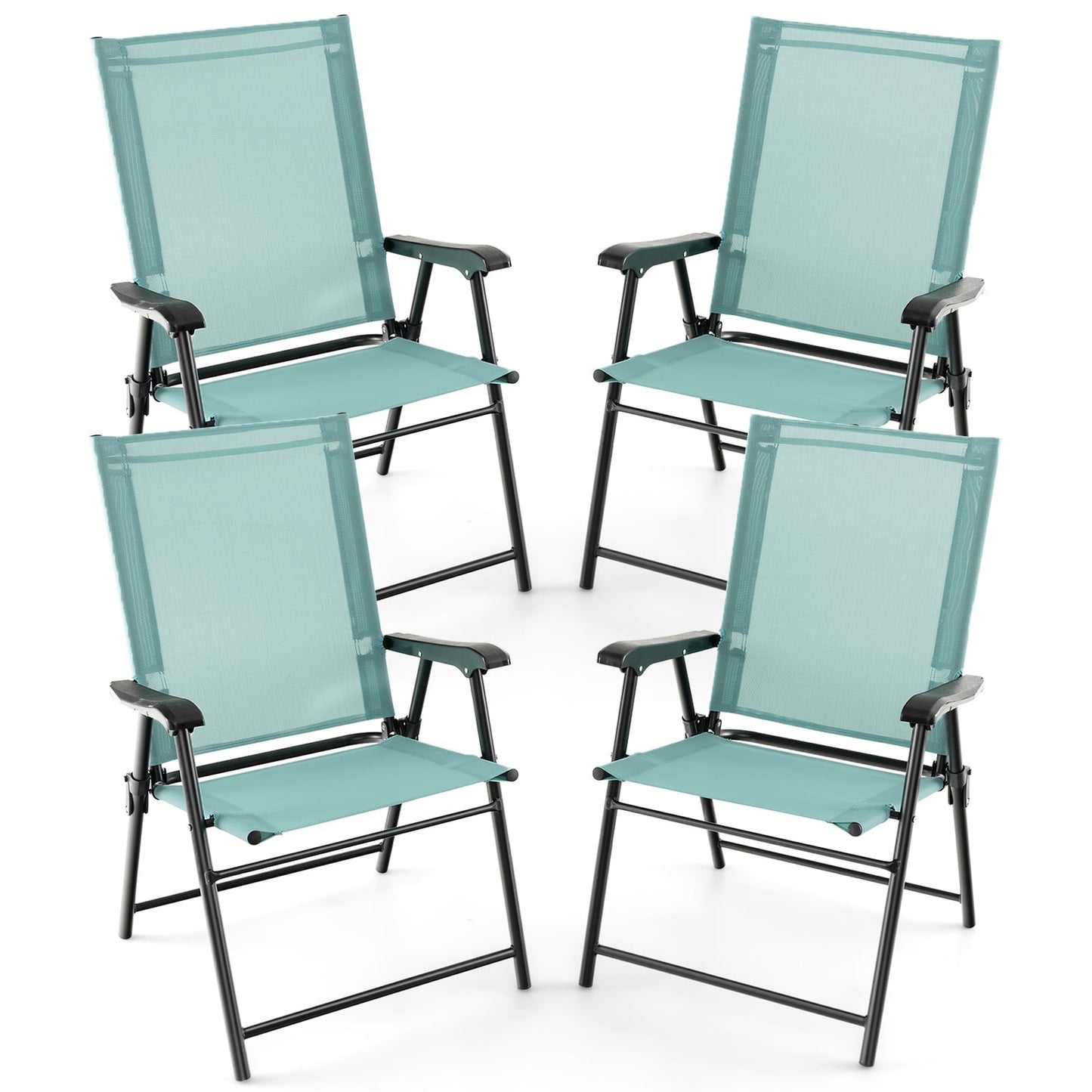 Set of 4 Folding Garden Chairs with Armrests for Yard Lawn Poolside-Green