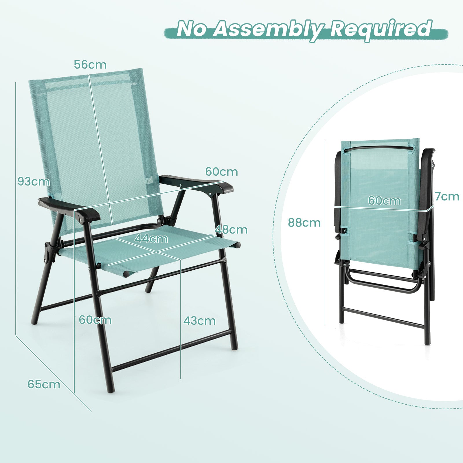 Set of 4 Folding Garden Chairs with Armrests for Yard Lawn Poolside-Green