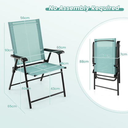 Set of 4 Folding Garden Chairs with Armrests for Yard Lawn Poolside-Green