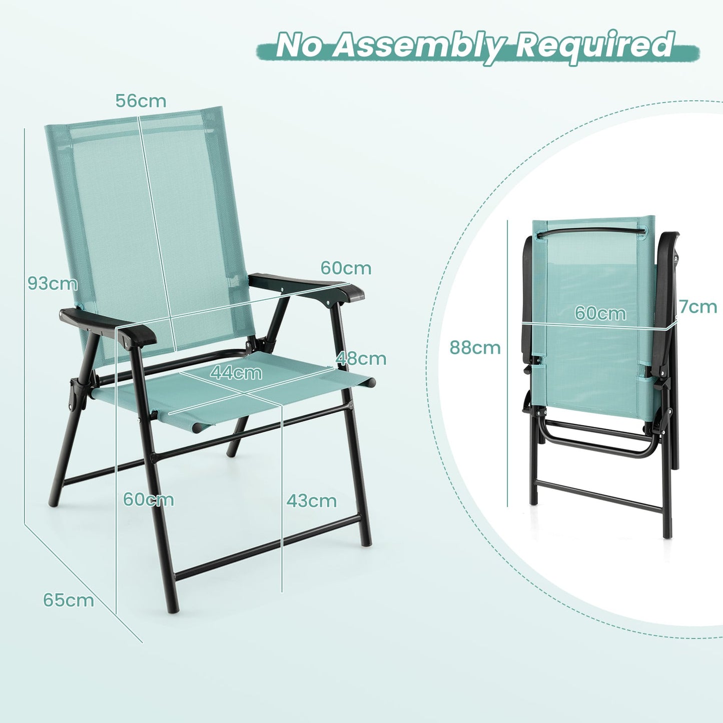 Set of 4 Folding Garden Chairs with Armrests for Yard Lawn Poolside-Green
