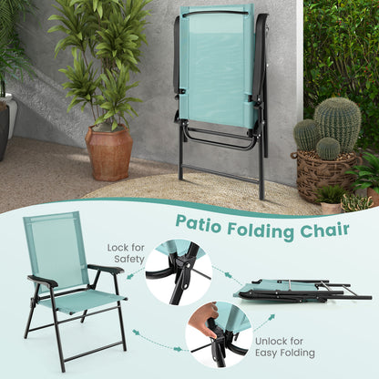 Set of 4 Folding Garden Chairs with Armrests for Yard Lawn Poolside-Green