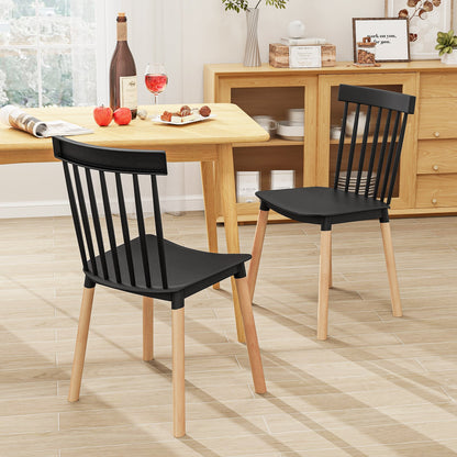 Set of 4 Windsor Dining Chairs with Spindle Backs and Curved Seats-Black