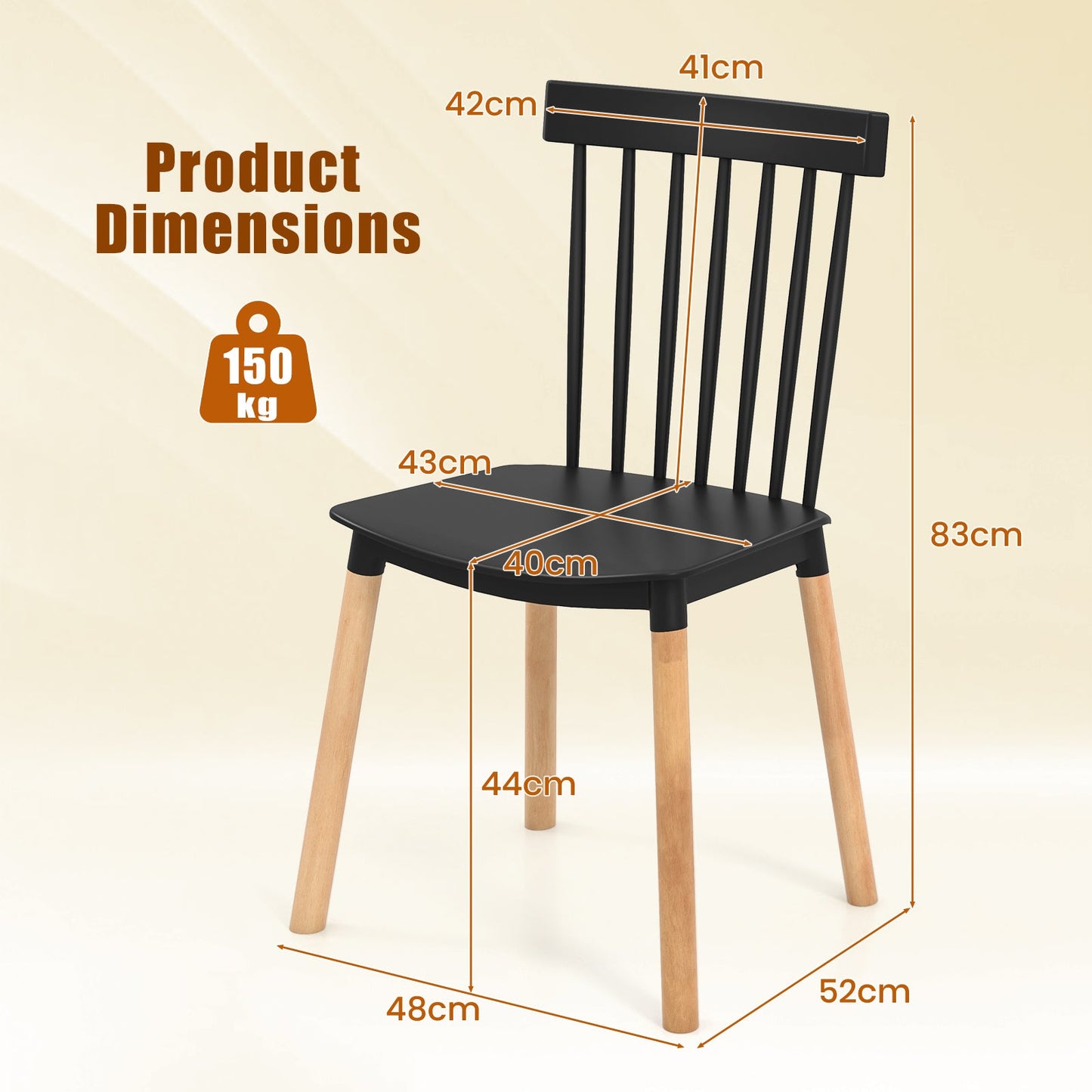 Set of 4 Windsor Dining Chairs with Spindle Backs and Curved Seats-Black