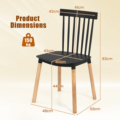 Set of 4 Windsor Dining Chairs with Spindle Backs and Curved Seats-Black