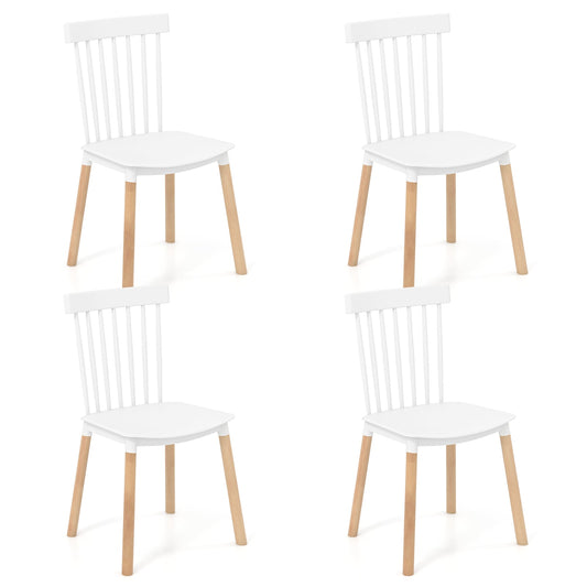 Set of 4 Windsor Dining Chairs with Spindle Backs and Curved Seats-White