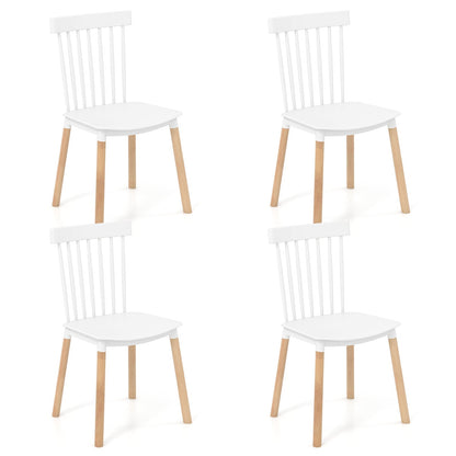 Set of 4 Windsor Dining Chairs with Spindle Backs and Curved Seats-White