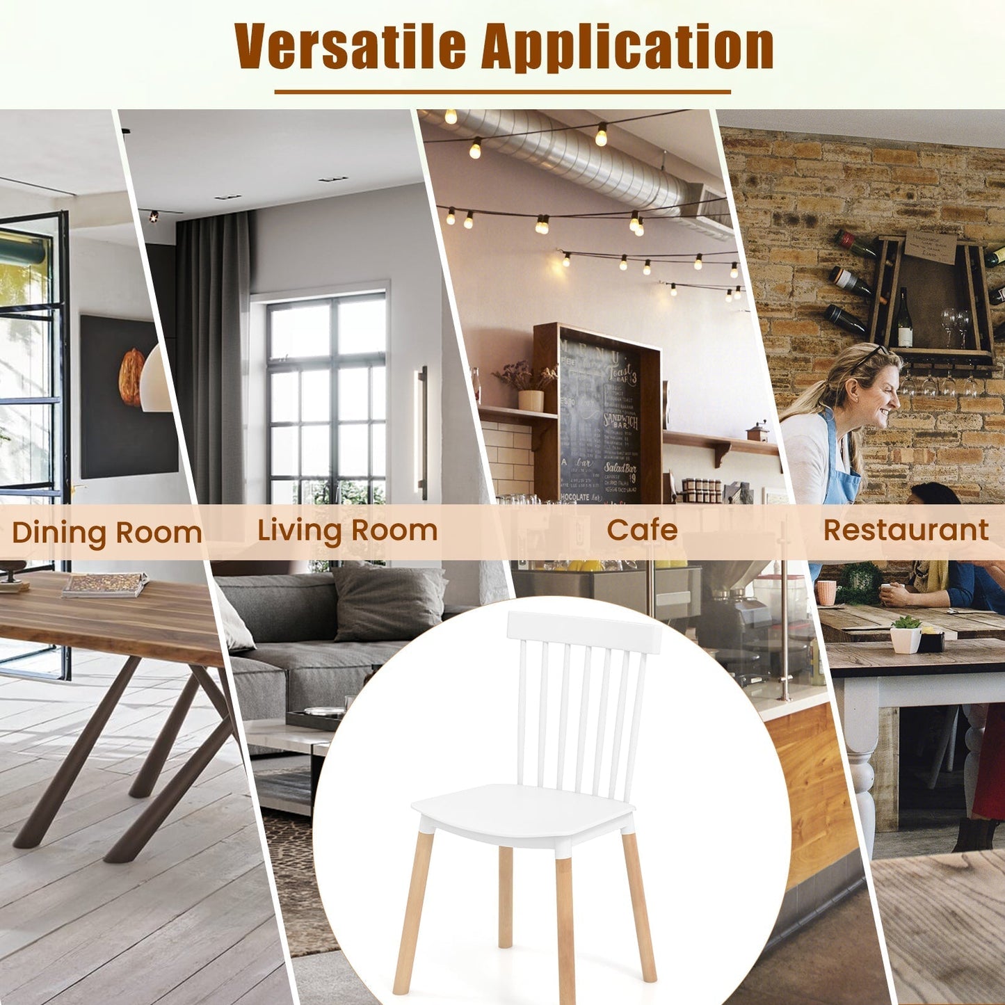 Set of 4 Windsor Dining Chairs with Spindle Backs and Curved Seats-White