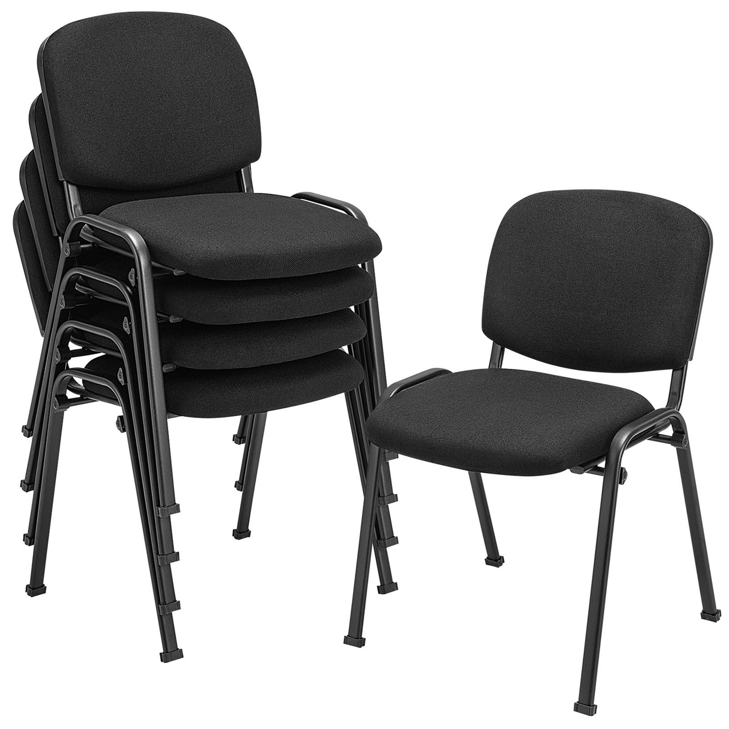 Set of 5 Conference Room Chairs with Upholstered Back and Seat-Black