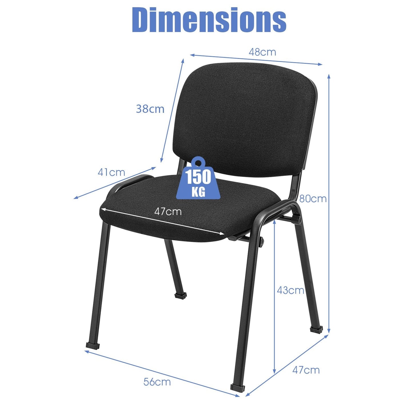 Set of 5 Conference Room Chairs with Upholstered Back and Seat-Black