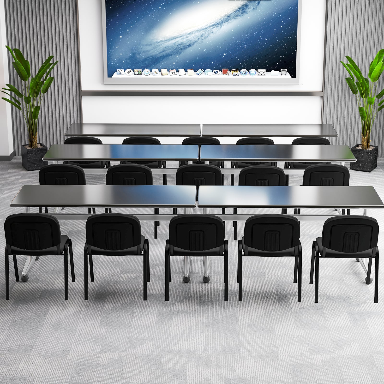 Set of 5 Stackable Reception Guest Chairs with Waterfall Seat and Metal Frame-Black