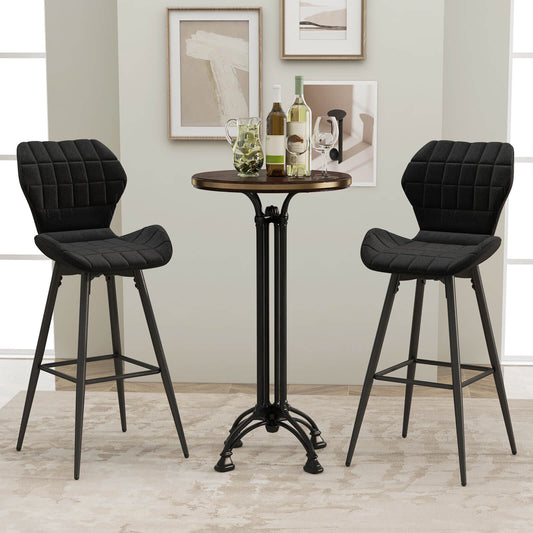 Set of 2 Bar Stool Counter Height Bar Chairs Armless with Curved Backrest-Black