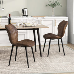 Set of 2 Dining Chairs Retro Kitchen Chairs with Padded Back-Brown-2 Pack