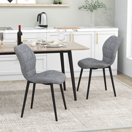 Set of 2 Dining Chairs Retro Kitchen Chairs with Padded Back-Grey-2 Pack