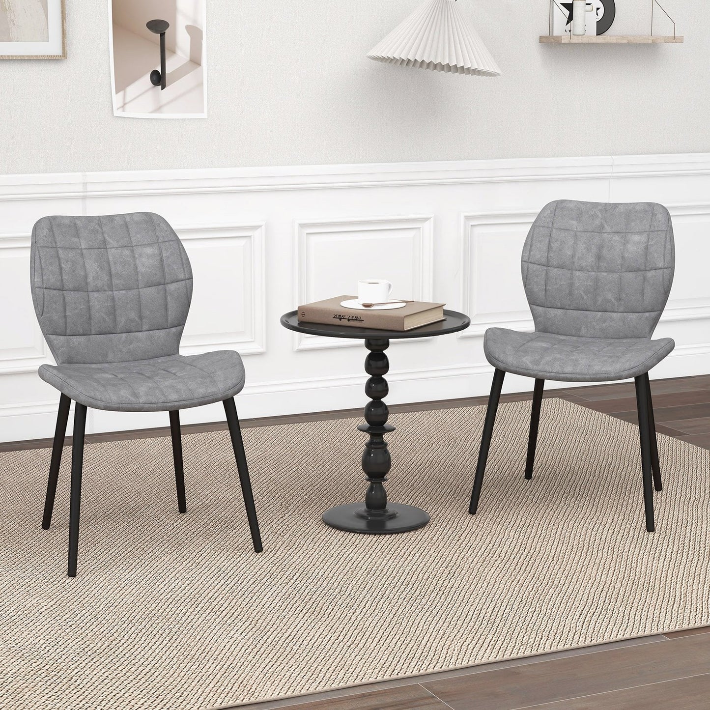 Set of 2 Dining Chairs Retro Kitchen Chairs with Padded Back-Grey-2 Pack