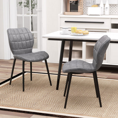 Set of 2 Dining Chairs Retro Kitchen Chairs with Padded Back-Grey-2 Pack