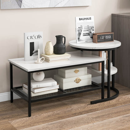 Set of 2 Nesting Coffee Table with Extra Storage Shelf-Black