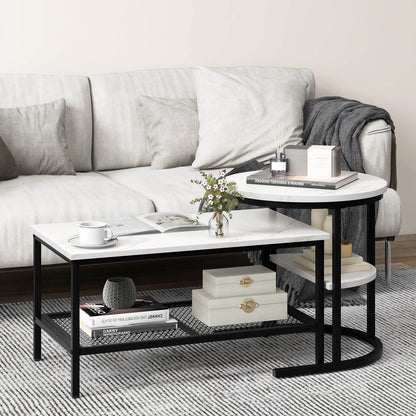 Set of 2 Nesting Coffee Table with Extra Storage Shelf-Black