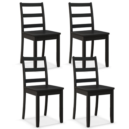 Set of 4 Dining Chairs with Back Armless Chairs with Solid Rubber Wood Legs-Black