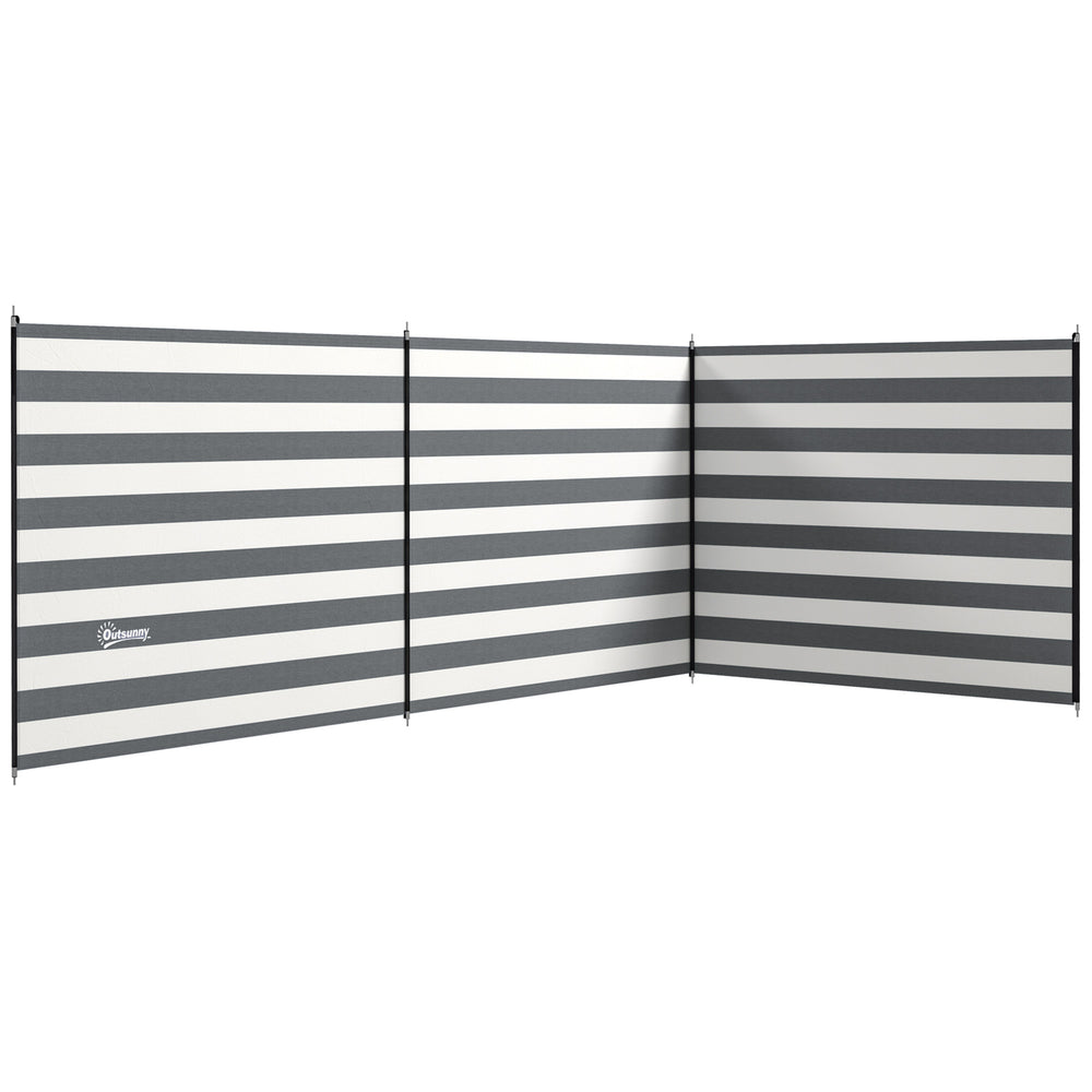 Outsunny 4 Pole Camping Windbreaks, Beach Wind Shield Shelter with Carry Bag and Steel Poles, Outdoor Caravan Privacy Shield, 540cm x 150cm, Grey and White