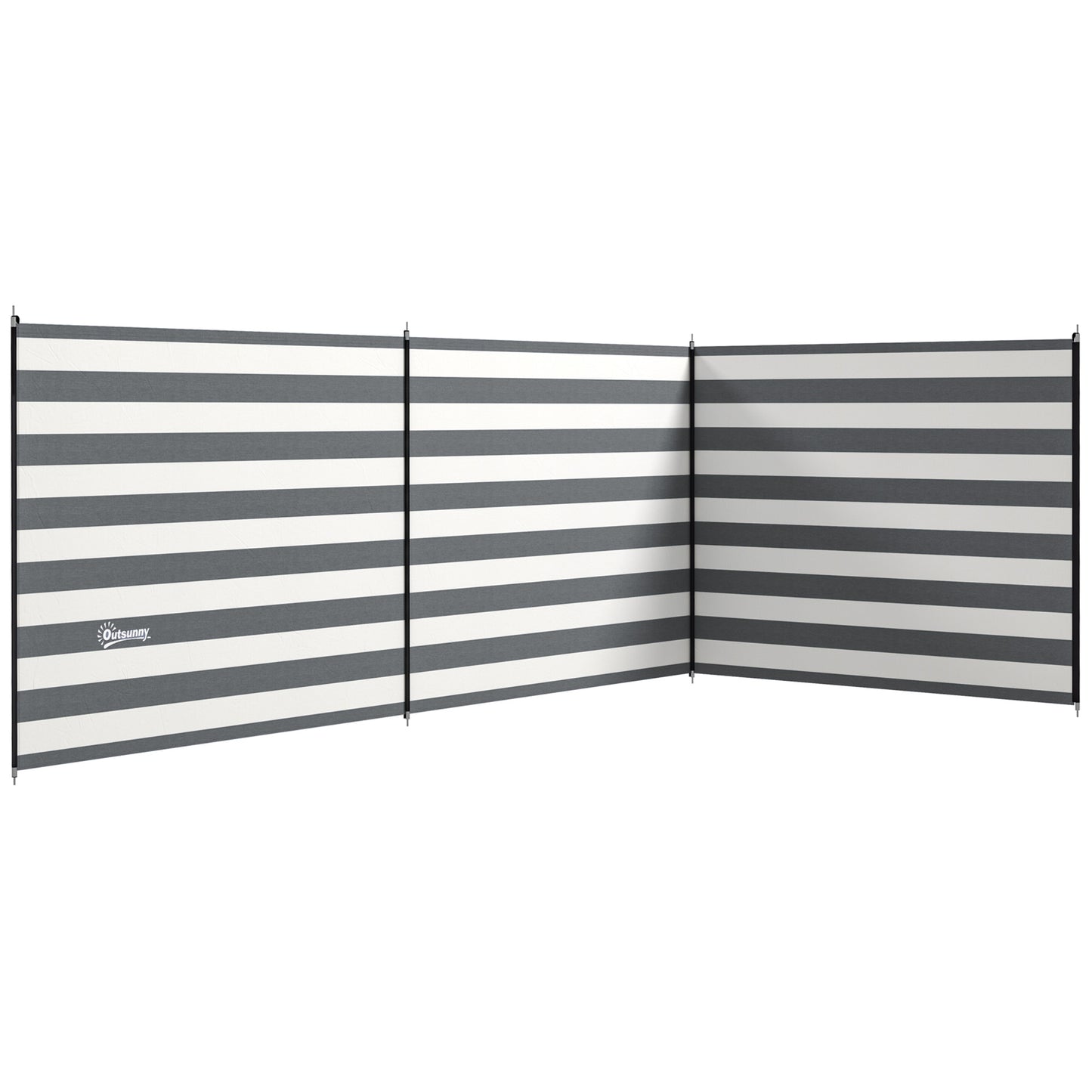 Outsunny 4 Pole Camping Windbreaks, Beach Wind Shield Shelter with Carry Bag and Steel Poles, Outdoor Caravan Privacy Shield, 540cm x 150cm, Grey and White