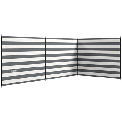 Outsunny 4 Pole Camping Windbreaks, Beach Wind Shield Shelter with Carry Bag and Steel Poles, Outdoor Caravan Privacy Shield, 540cm x 150cm, Grey and White